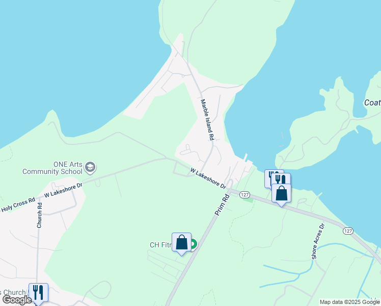 map of restaurants, bars, coffee shops, grocery stores, and more near 206 Woodbine by the Lake in Colchester