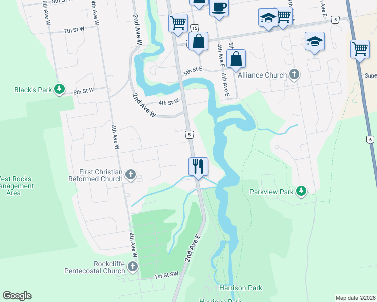 map of restaurants, bars, coffee shops, grocery stores, and more near in Owen Sound