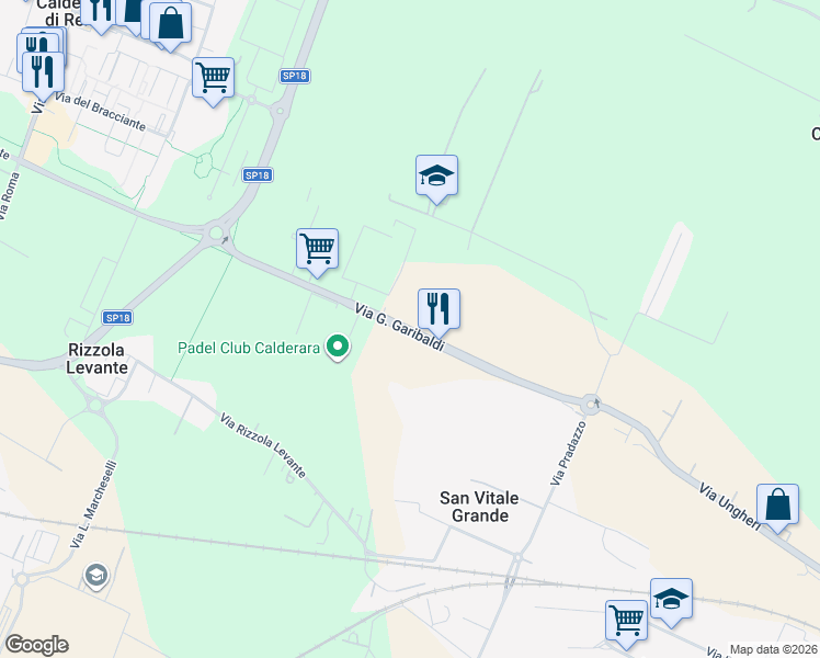 map of restaurants, bars, coffee shops, grocery stores, and more near 999 Via Giuseppe Garibaldi in San Vitale Grande