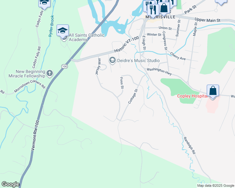 map of restaurants, bars, coffee shops, grocery stores, and more near 265 Jersey Way in Morristown