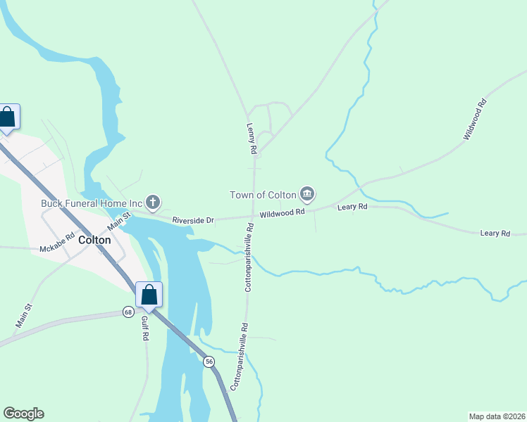 map of restaurants, bars, coffee shops, grocery stores, and more near 116-126 Colton-Parishville Rd in Colton