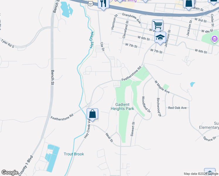 map of restaurants, bars, coffee shops, grocery stores, and more near 830 Featherstone Road in Red Wing