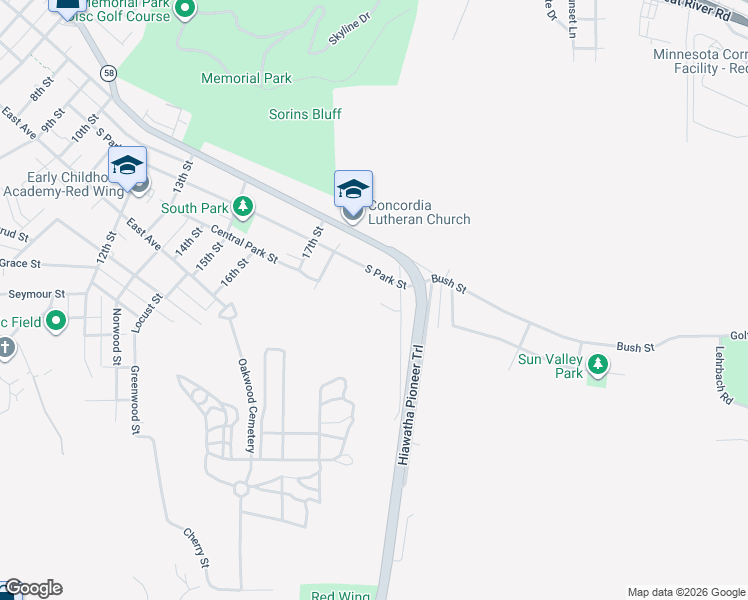 map of restaurants, bars, coffee shops, grocery stores, and more near 528 20th Street in Red Wing