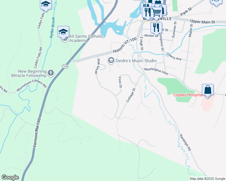 map of restaurants, bars, coffee shops, grocery stores, and more near 265 Jersey Way in Morristown