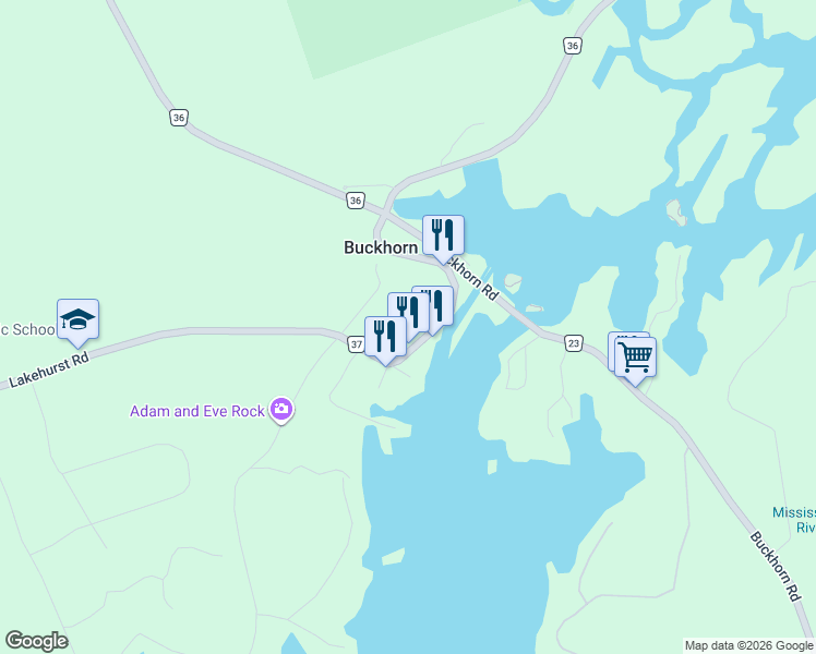 map of restaurants, bars, coffee shops, grocery stores, and more near 1936 Lakehurst Road in Buckhorn