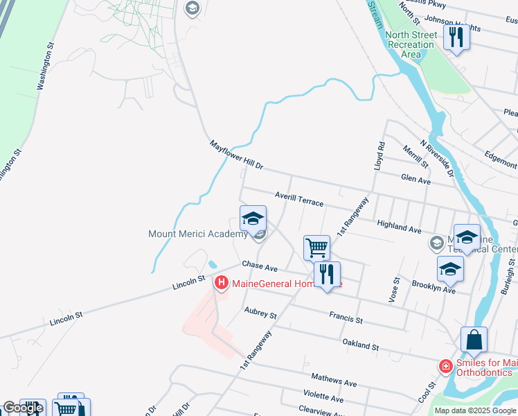 map of restaurants, bars, coffee shops, grocery stores, and more near 171 Western Avenue in Waterville