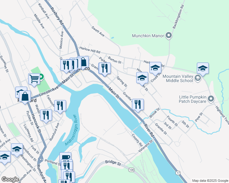 map of restaurants, bars, coffee shops, grocery stores, and more near 190 Main Street in Mexico