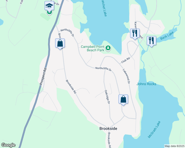 map of restaurants, bars, coffee shops, grocery stores, and more near 116 Northcliffe Drive in Brookside