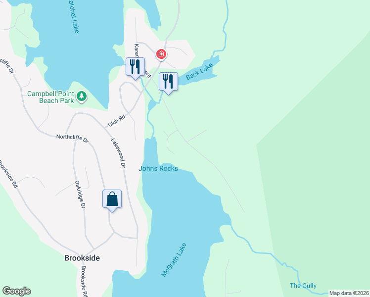map of restaurants, bars, coffee shops, grocery stores, and more near 129 Brookside Road in Brookside