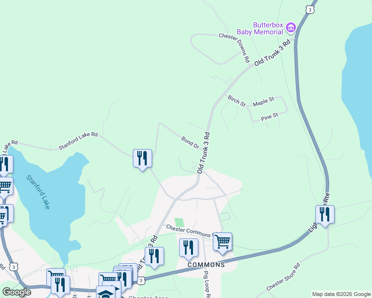 map of restaurants, bars, coffee shops, grocery stores, and more near 19 Bond Drive in Chester