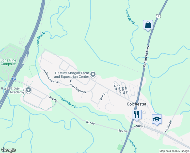 map of restaurants, bars, coffee shops, grocery stores, and more near 452 Creek Farm Road in Colchester