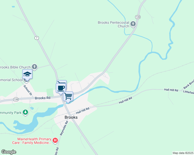 map of restaurants, bars, coffee shops, grocery stores, and more near 11 Monroe Highway in Brooks
