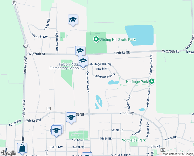 map of restaurants, bars, coffee shops, grocery stores, and more near 999 Columbus Avenue North in New Prague