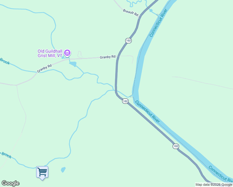 map of restaurants, bars, coffee shops, grocery stores, and more near Vermont 102 in Guildhall