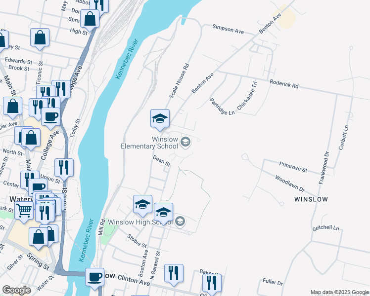 map of restaurants, bars, coffee shops, grocery stores, and more near 285 Benton Avenue in Winslow