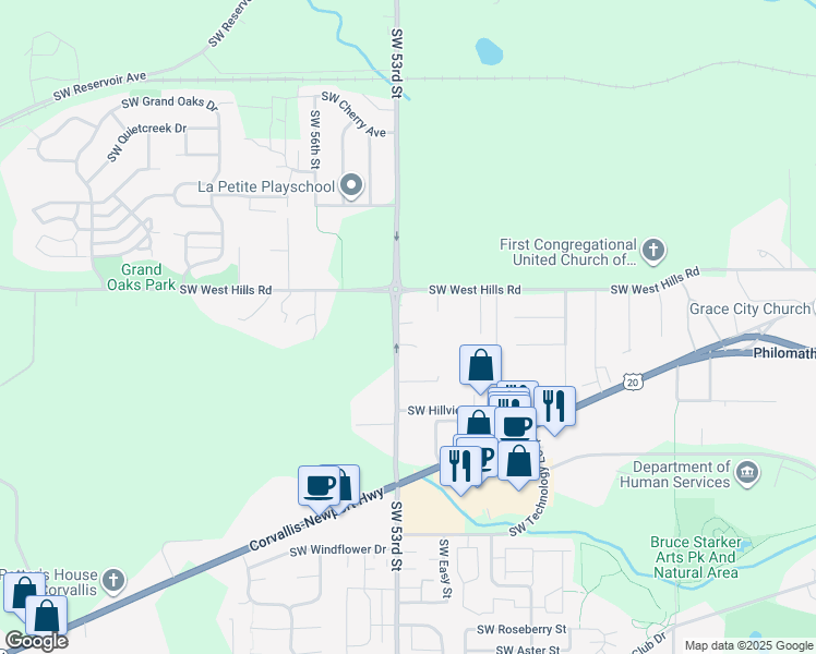 map of restaurants, bars, coffee shops, grocery stores, and more near in Benton County