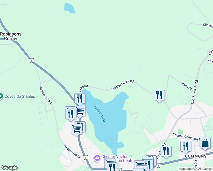 map of restaurants, bars, coffee shops, grocery stores, and more near 10 Chester Hills Drive in Chester