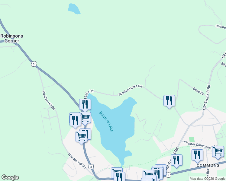 map of restaurants, bars, coffee shops, grocery stores, and more near 14 Chester Hills Drive in Chester