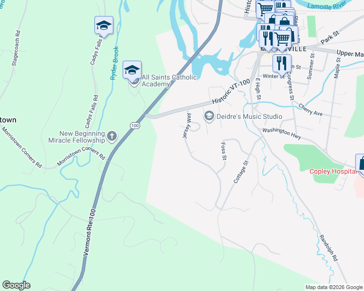 map of restaurants, bars, coffee shops, grocery stores, and more near 108 Jersey Way in Morristown