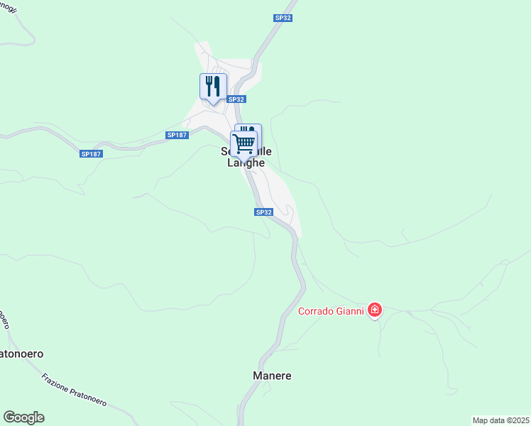map of restaurants, bars, coffee shops, grocery stores, and more near Strada Provinciale 32 in Serravalle Langhe