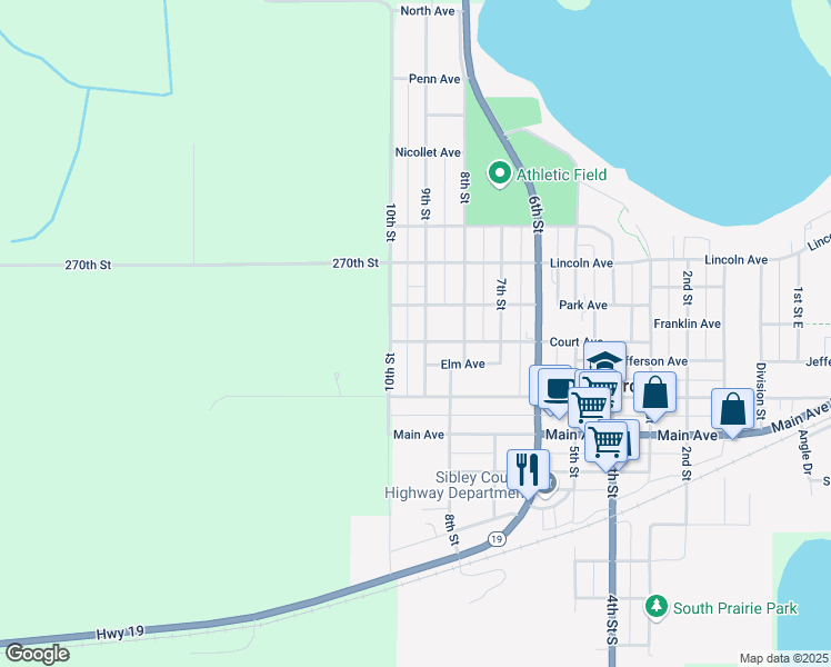 map of restaurants, bars, coffee shops, grocery stores, and more near 910 Court Avenue in Gaylord