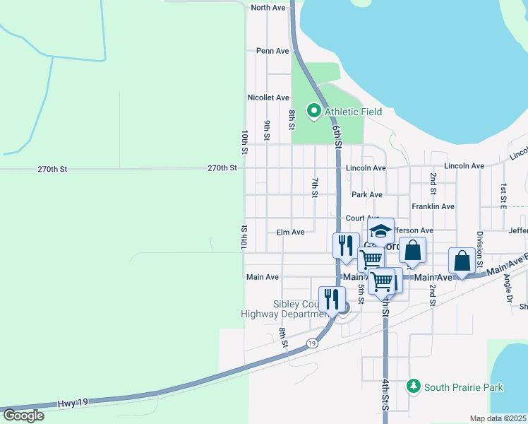 map of restaurants, bars, coffee shops, grocery stores, and more near 910 Court Avenue in Gaylord