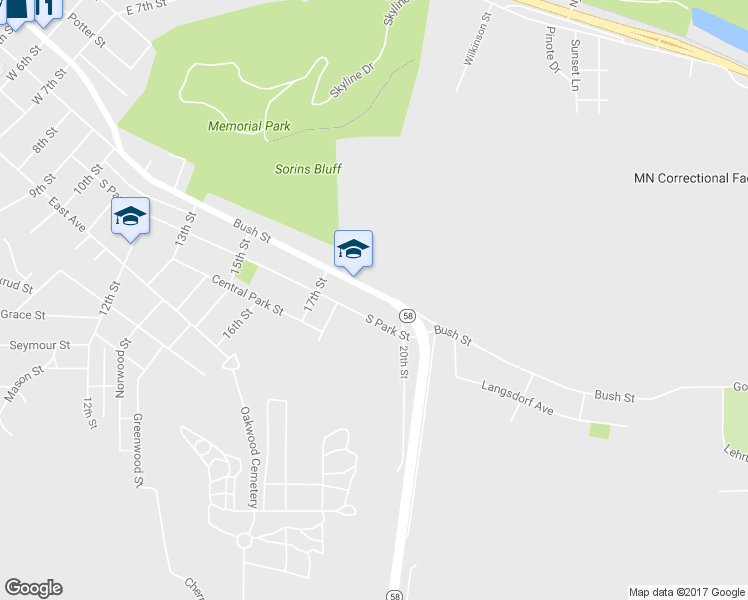 map of restaurants, bars, coffee shops, grocery stores, and more near 1818 Bush Street in Red Wing