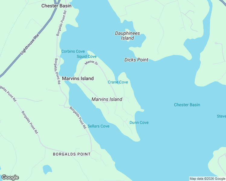 map of restaurants, bars, coffee shops, grocery stores, and more near Marine Drive in Chester Basin