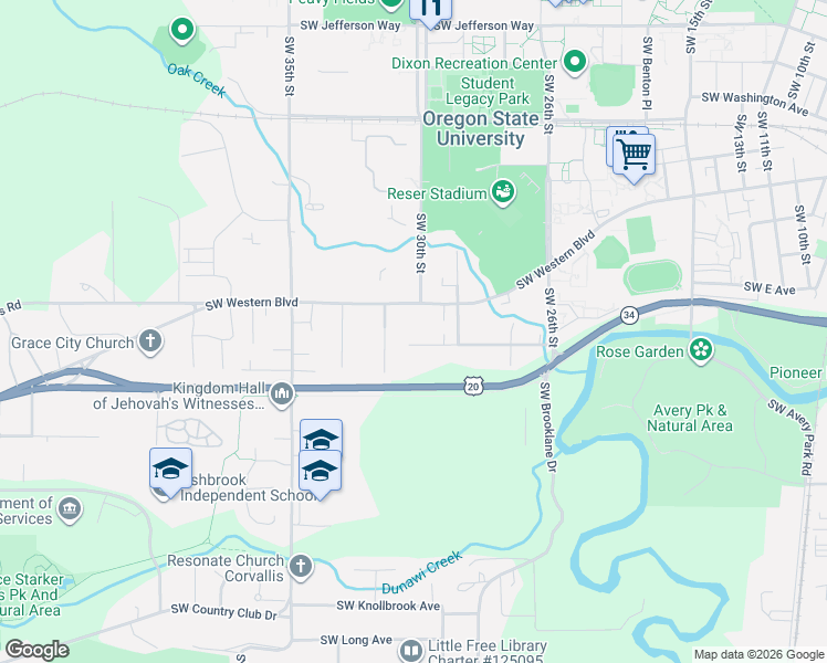 map of restaurants, bars, coffee shops, grocery stores, and more near 3055 Southwest Morris Avenue in Corvallis