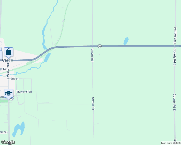 map of restaurants, bars, coffee shops, grocery stores, and more near 6412 Crevice Road in Casco