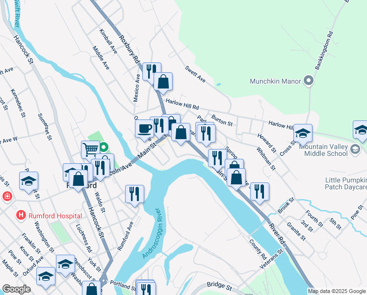 map of restaurants, bars, coffee shops, grocery stores, and more near 108 Main Street in Mexico