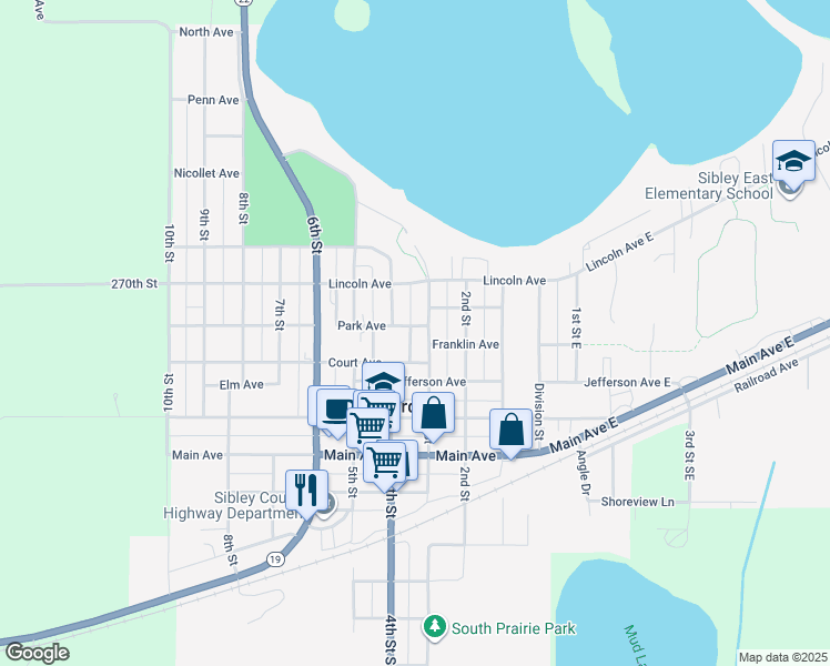 map of restaurants, bars, coffee shops, grocery stores, and more near 319 Park Avenue in Gaylord