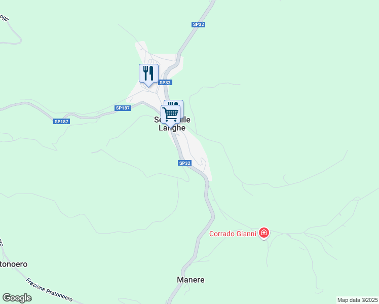 map of restaurants, bars, coffee shops, grocery stores, and more near Strada Provinciale 32 in Serravalle Langhe