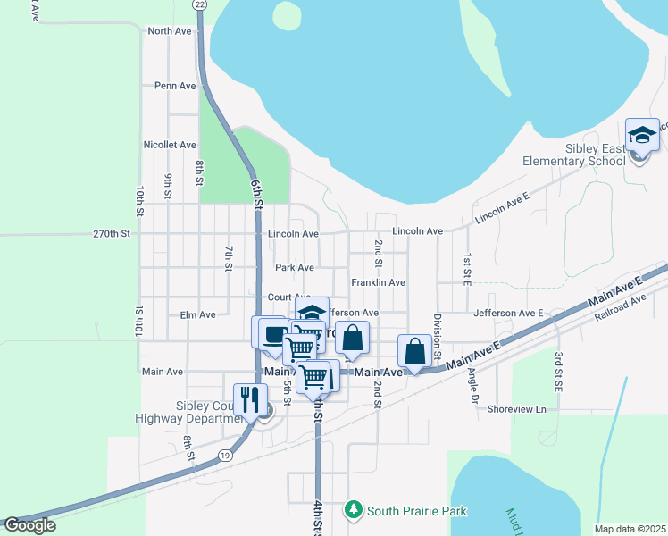 map of restaurants, bars, coffee shops, grocery stores, and more near 319 Park Avenue in Gaylord