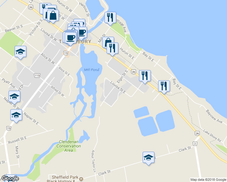 map of restaurants, bars, coffee shops, grocery stores, and more near 35 Elgin Street South in Thornbury