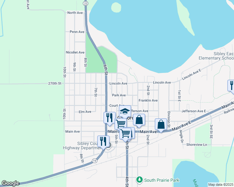 map of restaurants, bars, coffee shops, grocery stores, and more near 517 5th Street in Gaylord