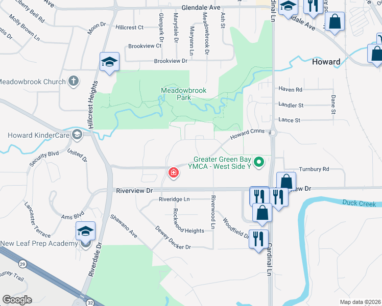 map of restaurants, bars, coffee shops, grocery stores, and more near 2800 Howard Commons in Howard