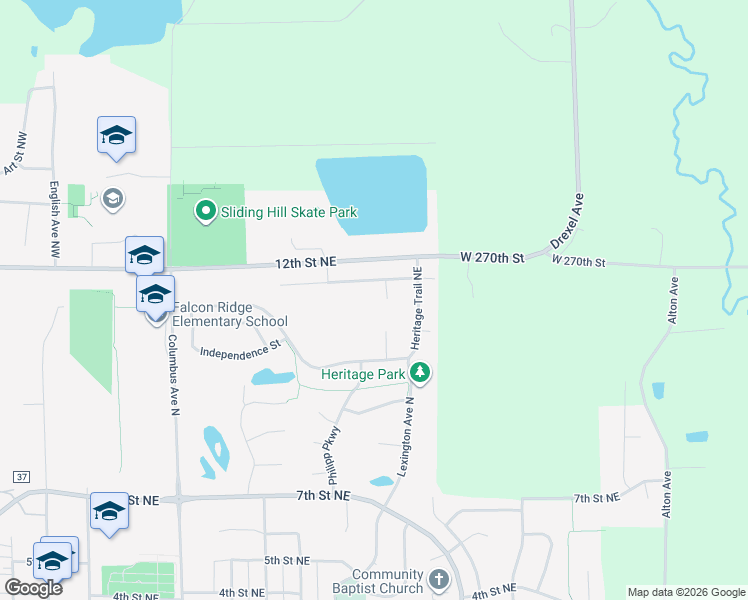 map of restaurants, bars, coffee shops, grocery stores, and more near 711 11th Street Northeast in New Prague