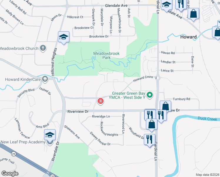 map of restaurants, bars, coffee shops, grocery stores, and more near 2800 Howard Commons in Howard