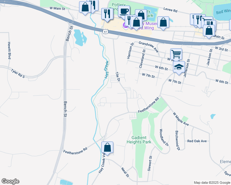 map of restaurants, bars, coffee shops, grocery stores, and more near 820 Tile Drive in Red Wing