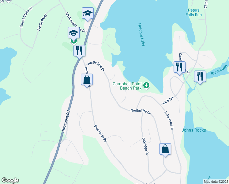 map of restaurants, bars, coffee shops, grocery stores, and more near 143 Northcliffe Drive in Brookside