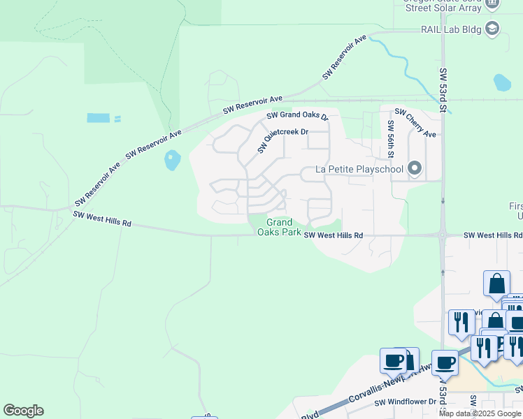 map of restaurants, bars, coffee shops, grocery stores, and more near 6267 Southwest Trellis Circle in Corvallis