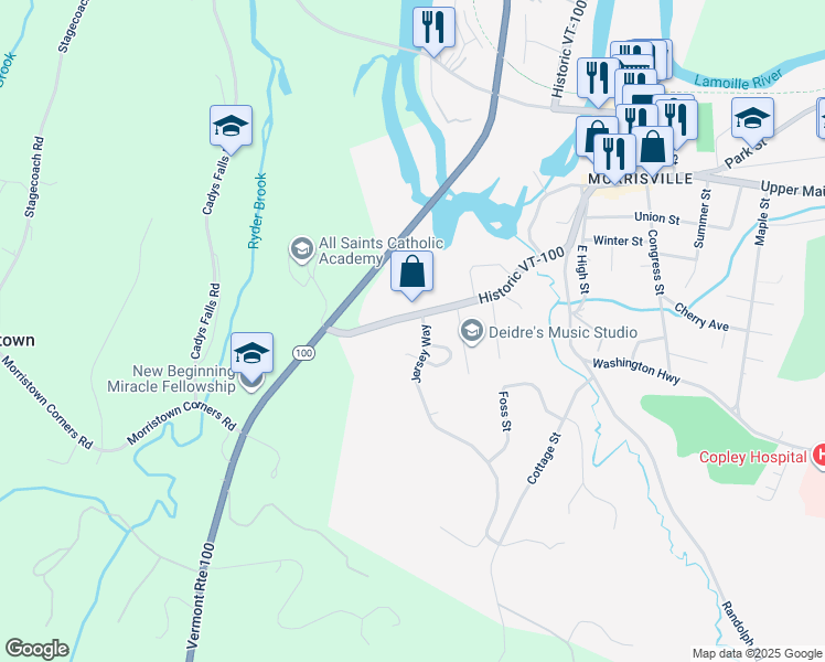 map of restaurants, bars, coffee shops, grocery stores, and more near 573 Jersey Way in Morristown