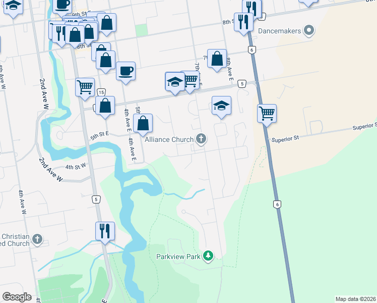 map of restaurants, bars, coffee shops, grocery stores, and more near 614 4th Street East in Owen Sound