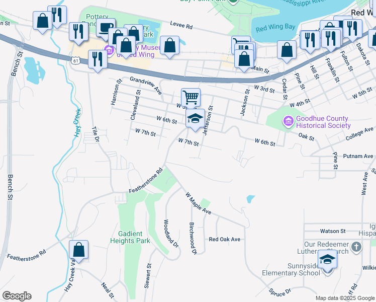 map of restaurants, bars, coffee shops, grocery stores, and more near 715 Buchanan Street in Red Wing