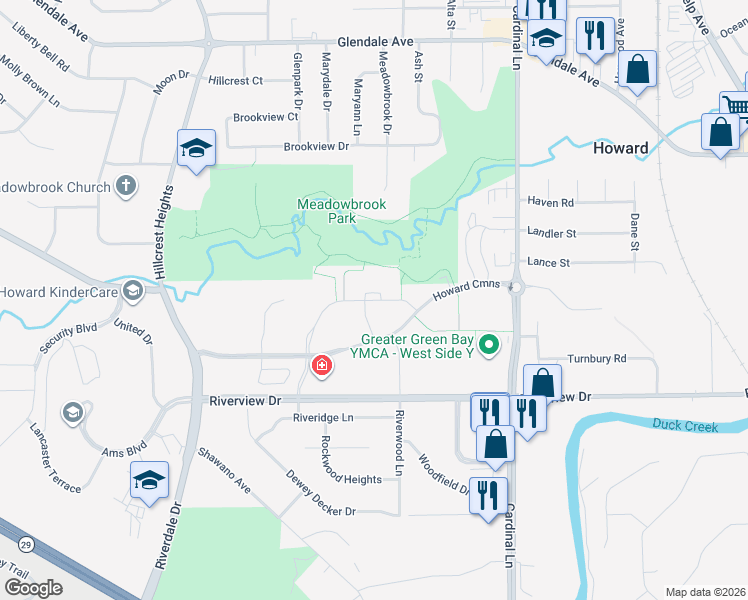map of restaurants, bars, coffee shops, grocery stores, and more near 2750 Howard Commons in Howard