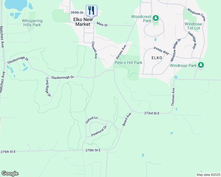 map of restaurants, bars, coffee shops, grocery stores, and more near 27060 Xerxes Trail in Elko New Market