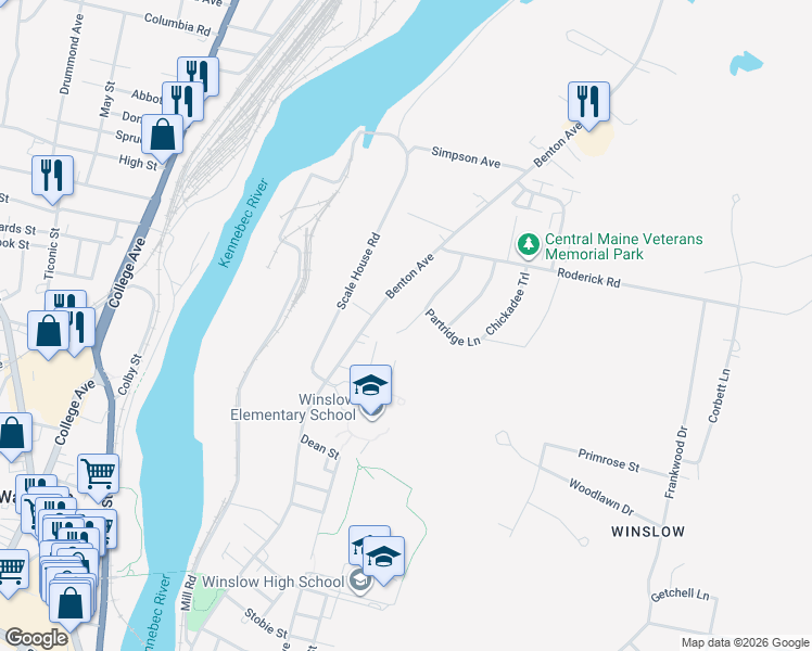 map of restaurants, bars, coffee shops, grocery stores, and more near 14 Cardinal Way in Winslow