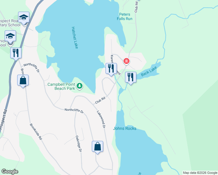 map of restaurants, bars, coffee shops, grocery stores, and more near 305 Club Road in Brookside
