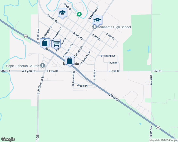 map of restaurants, bars, coffee shops, grocery stores, and more near 412 East Lyon Street in Minneota